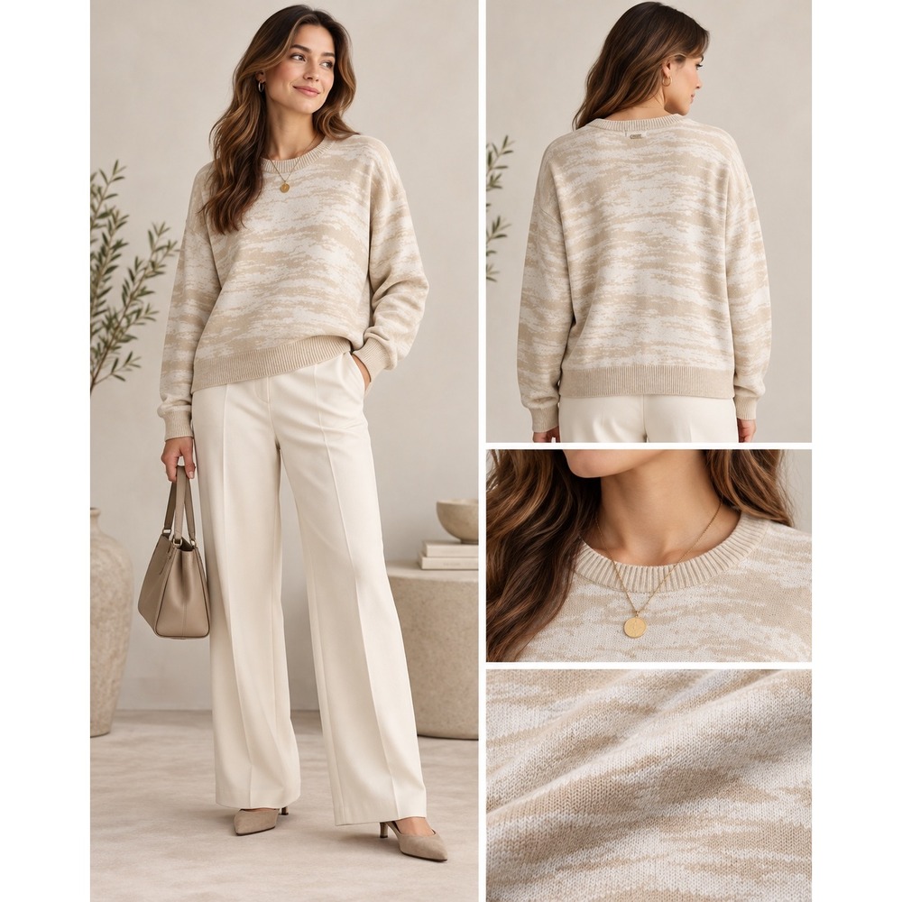 Prana Womens XL Beige Cream Abstract Jacquard Organic Cotton Tencel Sweater